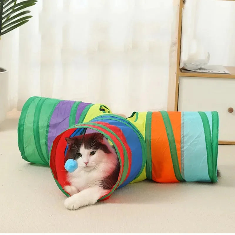 Tunnel de Jeu Pliable pour Chat – Arc-en-Ciel, Formes I, S ou T