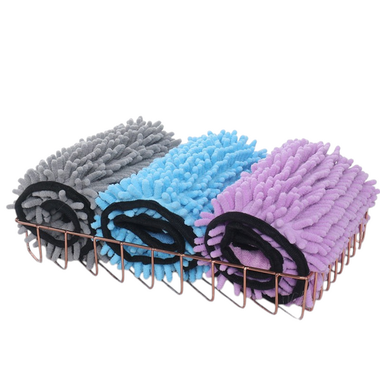 Set de trois serviettes de bain MonPachaTech en microfibre chenille absorbante pour chien et chat, couleurs assorties