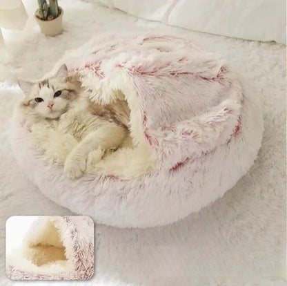 Lit pour chiens et chats – Couchage d'hiver rond, chaud et douillet en peluche douce à poils longs