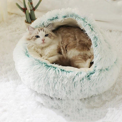 Lit pour chiens et chats – Couchage d'hiver rond, chaud et douillet en peluche douce à poils longs
