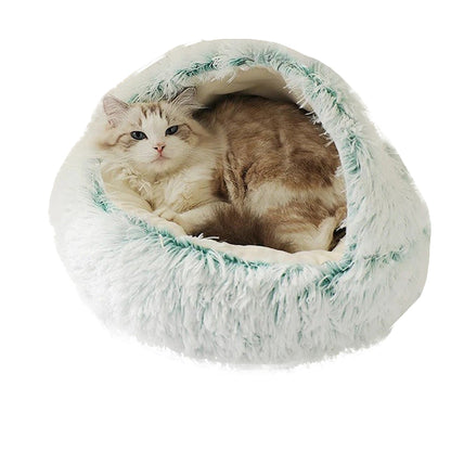 Lit pour chiens et chats – Couchage d'hiver rond, chaud et douillet en peluche douce à poils longs