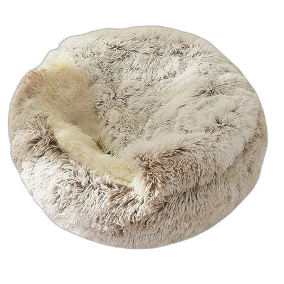Lit pour chiens et chats – Couchage d'hiver rond, chaud et douillet en peluche douce à poils longs