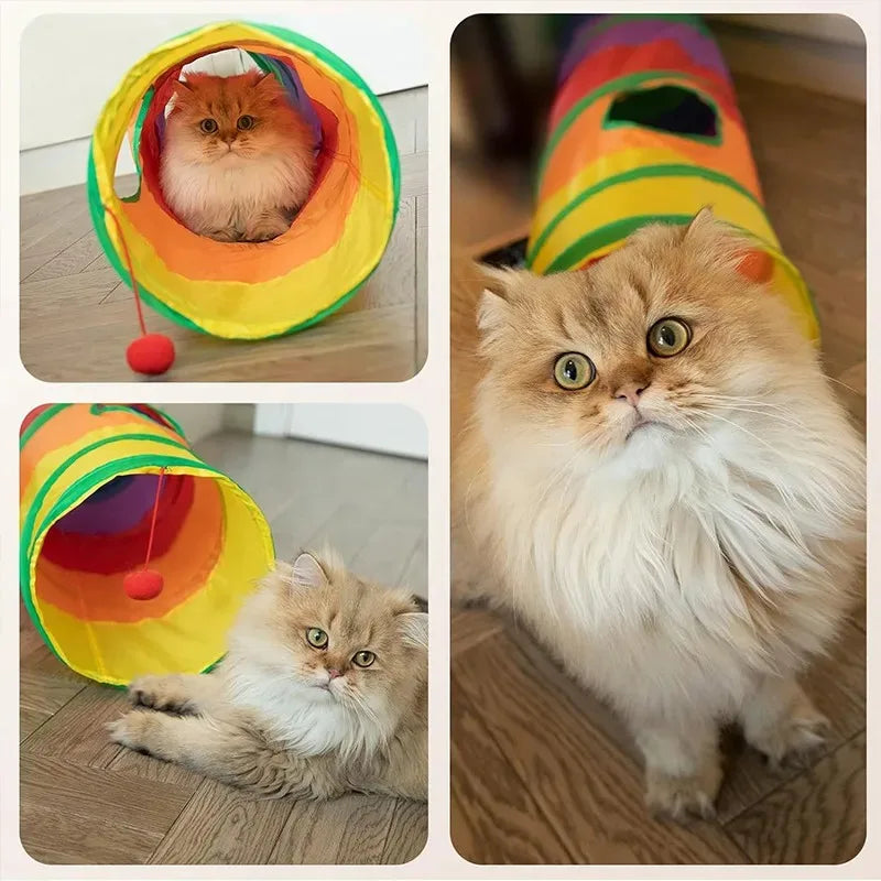 Tunnel de Jeu Pliable pour Chat – Arc-en-Ciel, Formes I, S ou T