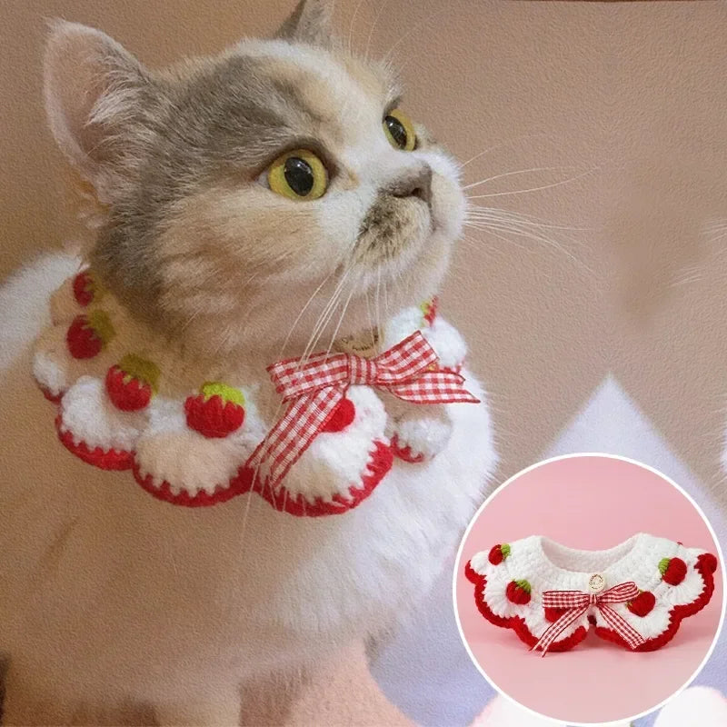 Collerette Décorative Motif Fruits pour Chat et Petit Chien – Tissu Doux avec Nœud