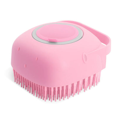 Brosse de bain MonPachaTech rose en silicone pour chien et chat avec réservoir de shampoing et boucle de poignet