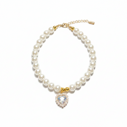 Collier MonPachaTech pour chien et chat avec perles blanches et pendentif en cristal en forme de cœur style rétro