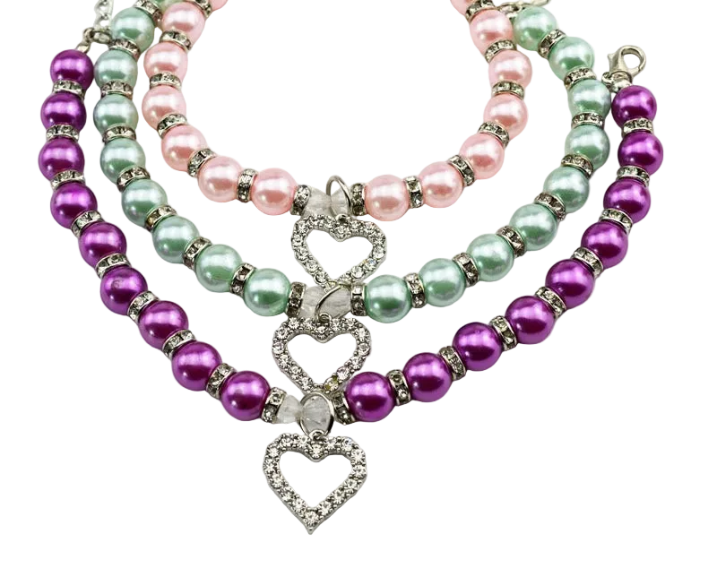 Colliers de perles MonPachaTech pour chat et petit chien avec pendentif cœur en strass, couleurs pastel et violet