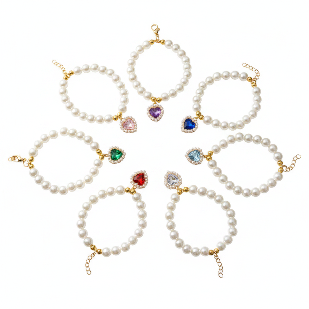 Colliers MonPachaTech pour chiens et chats en perles blanches avec pendentifs en cristal coloré en forme de cœur