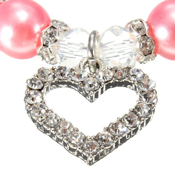 Collier MonPachaTech pour chat et petit chien avec perles roses, cristaux transparents et pendentif cœur en strass