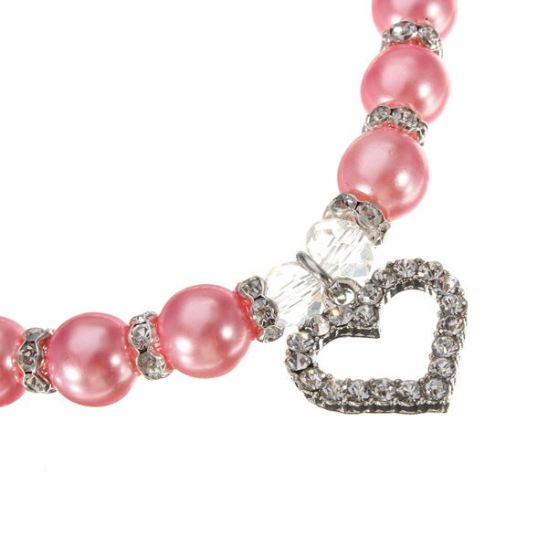 Collier MonPachaTech pour chat et petit chien avec perles roses, strass et pendentif en forme de cœur brillant