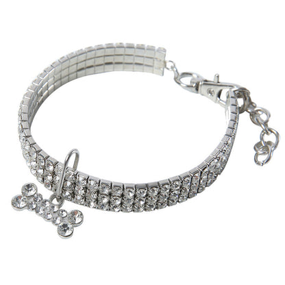 Collier MonPachaTech pour petit chien ou chat en métal argenté avec strass brillants et pendentif en forme d'os