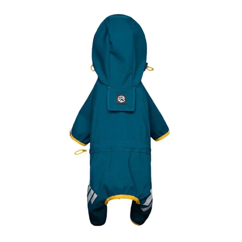 Combinaison imperméable bleue MonPachaTech pour petit chien avec capuche, bandes réfléchissantes et poche dorsale