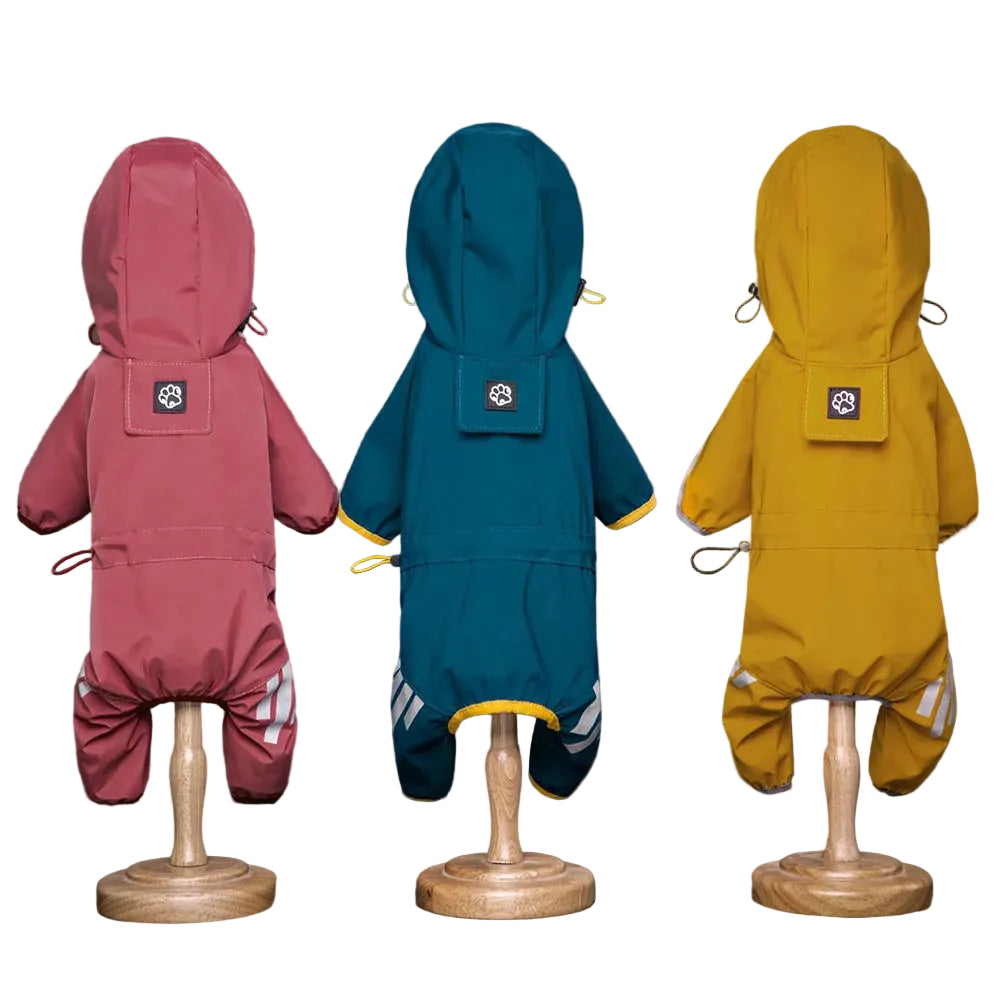 MonPachaTech combinaison imperméable pour petit chien en PU avec capuche et bandes réfléchissantes, trois coloris