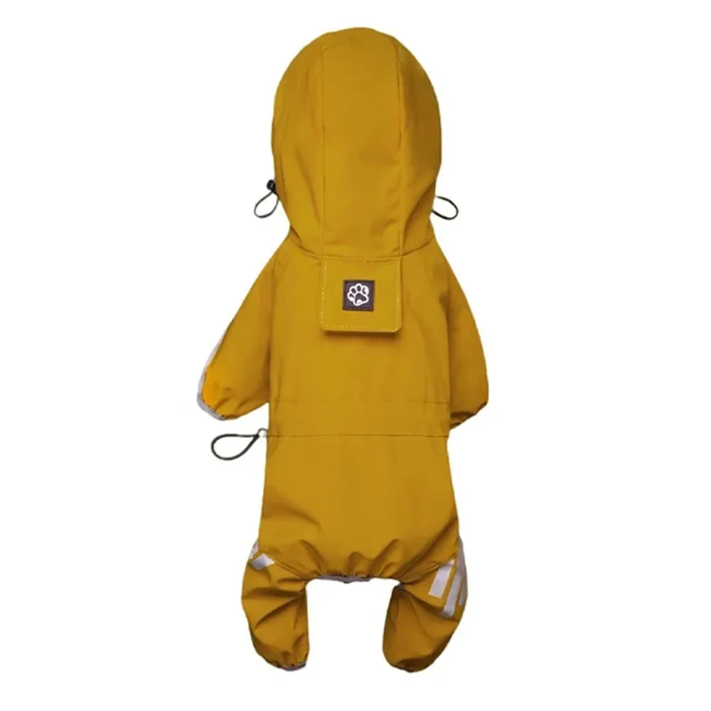 MonPachaTech combinaison imperméable jaune pour petit chien avec capuche, bandes réfléchissantes et poche dorsale
