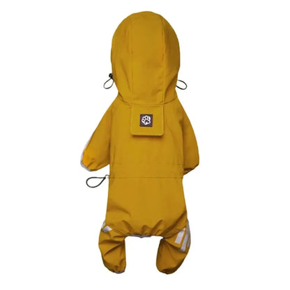 MonPachaTech combinaison imperméable jaune pour petit chien avec capuche, bandes réfléchissantes et poche dorsale