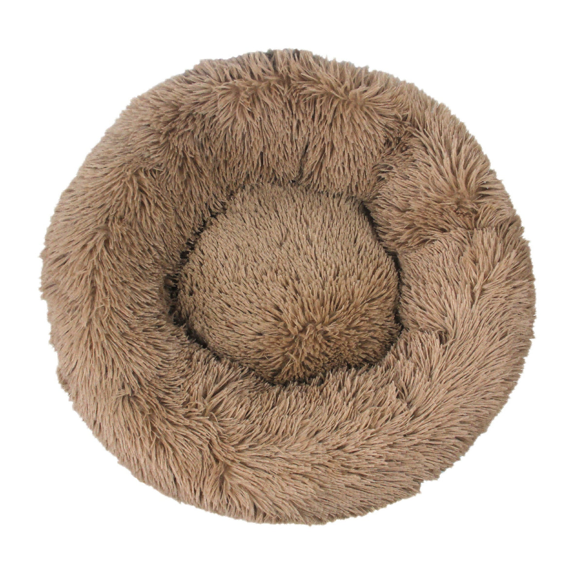 Coussin donut apaisant MonPachaTech en fausse fourrure marron moelleuse pour le confort des chats et chiens