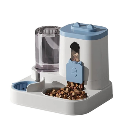 Distributeur automatique 2 en 1 MonPachaTech bleu et blanc pour nourriture et eau par gravité pour chat et chien