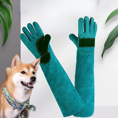 Gants de protection MonPachaTech en cuir vert épais, longs pour avant-bras, anti-morsures et anti-griffures