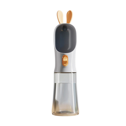 Gourde de voyage MonPachaTech grise et blanche avec oreilles de lapin, réservoir transparent et bouton-poussoir