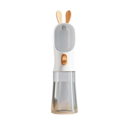 Gourde de voyage MonPachaTech blanche avec oreilles de lapin, réservoir transparent et bouton-poussoir pour animaux