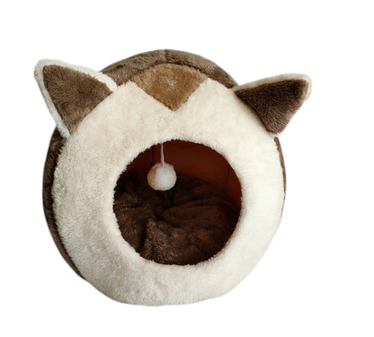 Niche corbeille semi-fermée MonPachaTech en forme d'ours avec oreilles en relief, coussin doux et pompon suspendu