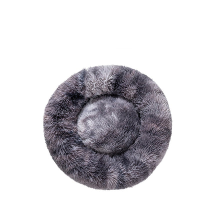 Coussin donut apaisant MonPachaTech gris en fausse fourrure douce pour le confort et la relaxation de votre animal