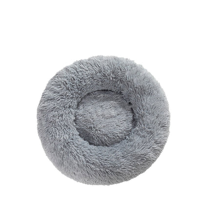 Panier donut apaisant MonPachaTech gris en fausse fourrure moelleuse pour chat et chien