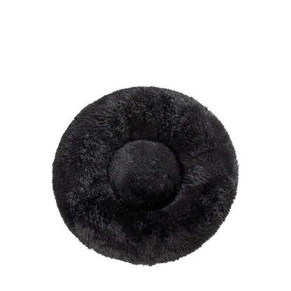 Panier MonPachaTech en forme de donut noir en fausse fourrure ultra-moelleuse pour le confort des chiens et chats