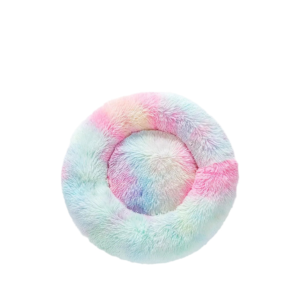 Panier donut apaisant MonPachaTech en fausse fourrure douce aux couleurs pastel pour chat et chien