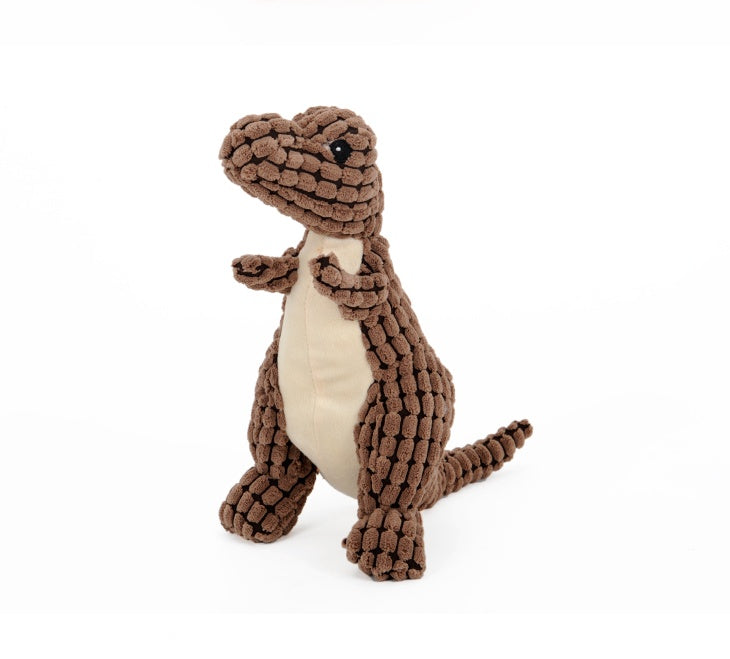 Jouet peluche dinosaure T-Rex MonPachaTech marron en chenille bouclette avec couineur pour chien