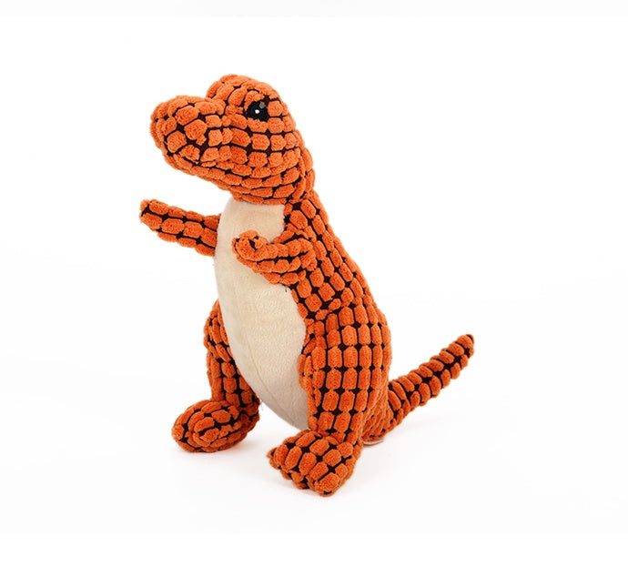 Jouet peluche dinosaure T-Rex orange MonPachaTech en chenille bouclette avec couineur pour chien