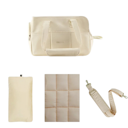 Sac de transport bandoulière MonPachaTech beige pour petit chien ou chat avec tapis et sangle réglable inclus