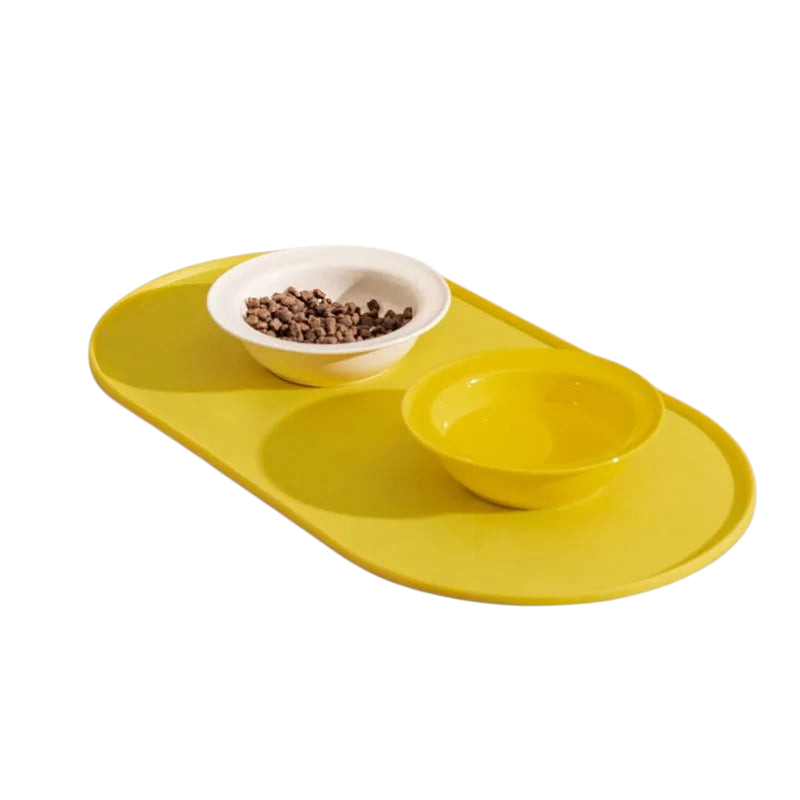 Tapis d'alimentation MonPachaTech en silicone jaune antidérapant et imperméable pour gamelles de chat