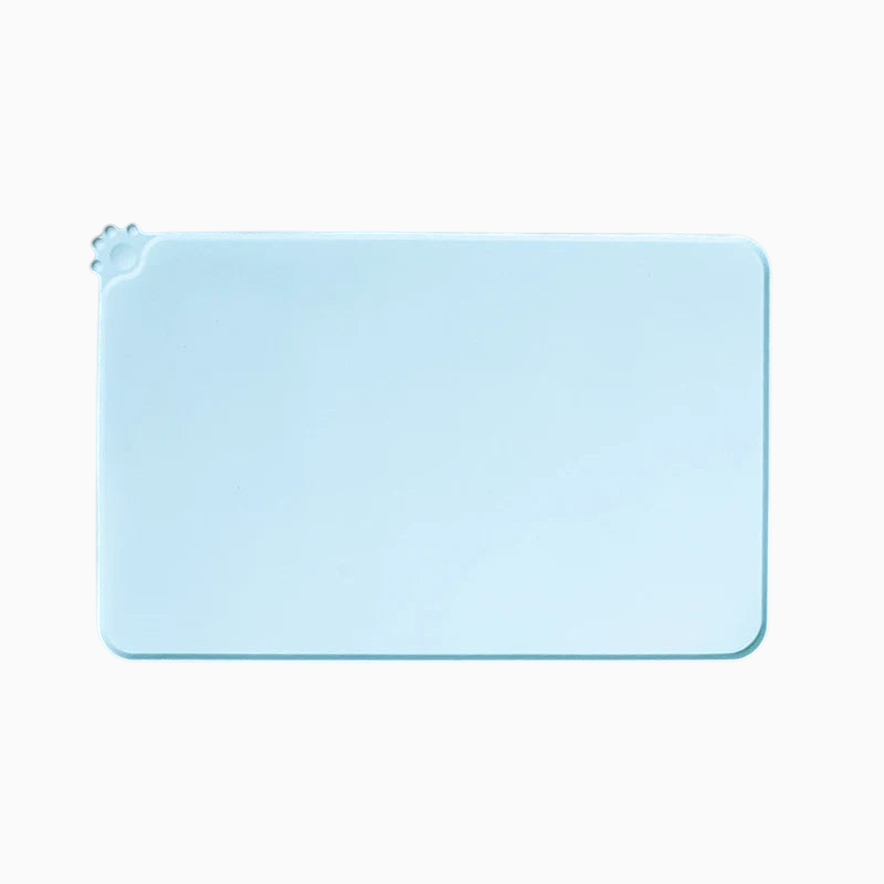 Tapis de gamelle MonPachaTech bleu en silicone antidérapant avec rebords pour chien et chat